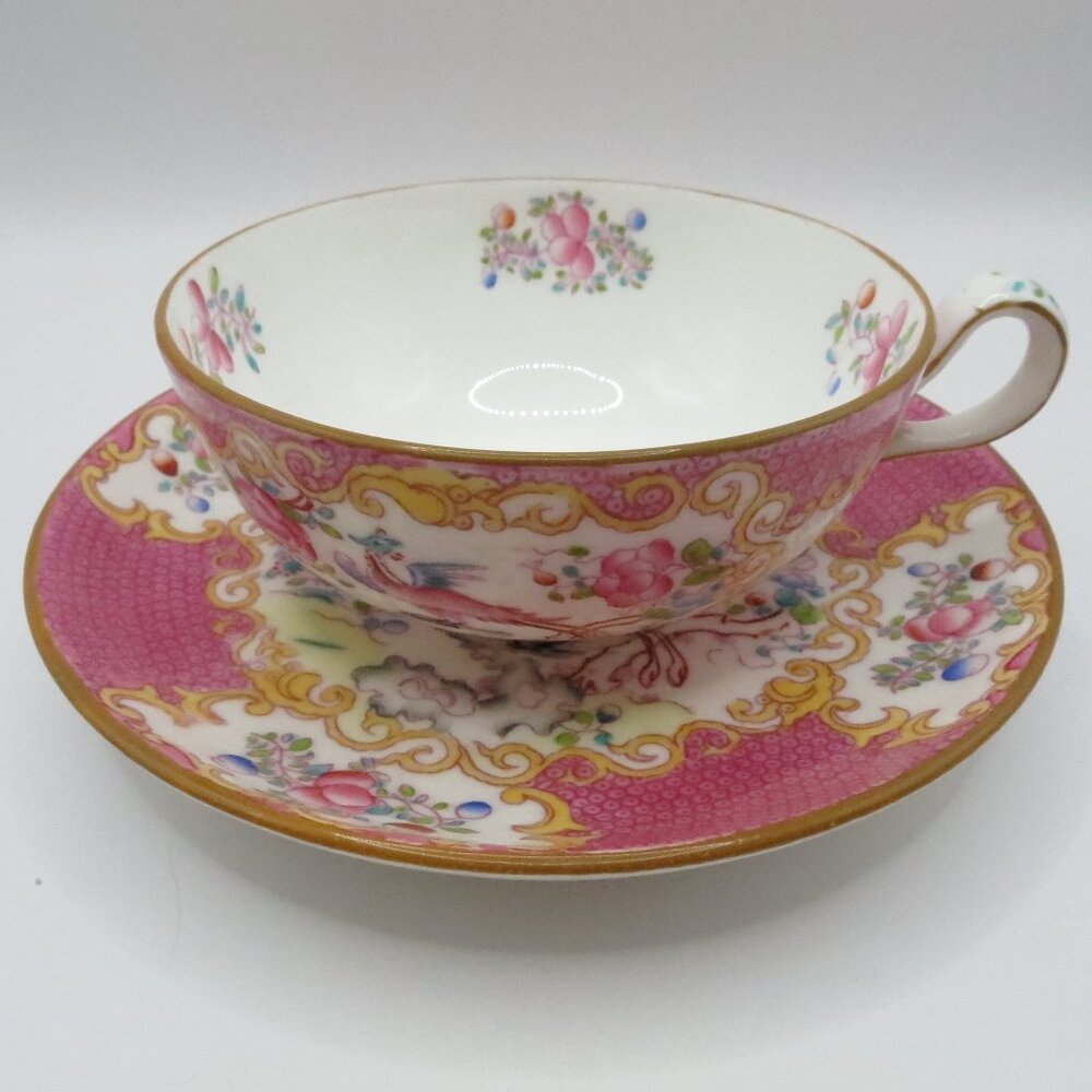 Minton Cockatrice Pink Teacup & Saucer #9646 Bone China 4" Dia. England